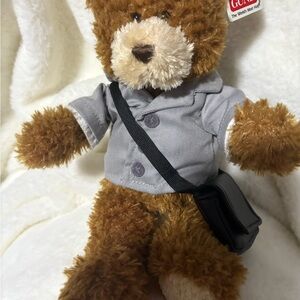 Brown Office / messenger  Teddy Bear with Gray Jacket and Black Bag.